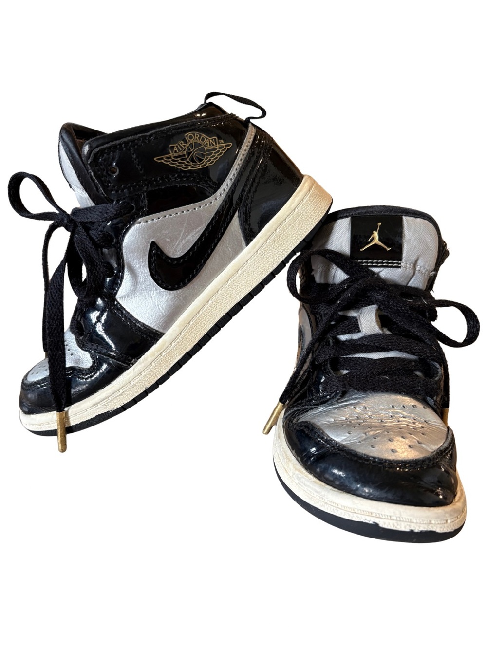 Air Jordan 1 Mid SE PS Black Metallic Silver Gold Size 12C